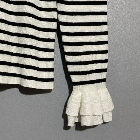 WHBM Sweater White House Black Market Women Size MP Stripe Ruffle Silver Button - Picture 11 of 12